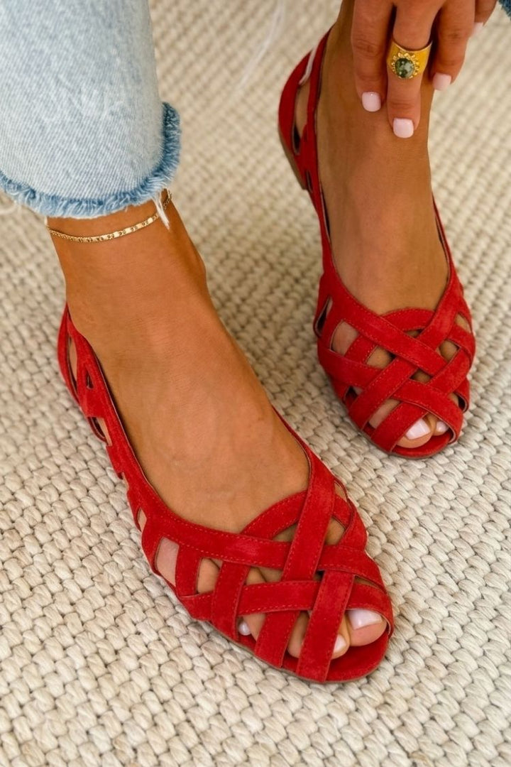 Sandali peep toe intrecciati casual bassi con cinturini incrociati