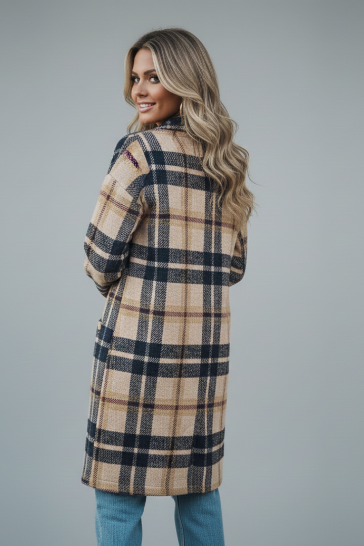 Cappotto Lungo da Donna con Chiusura a Bottone e Tasche