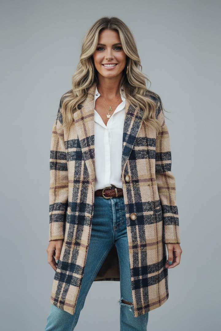 Cappotto Lungo da Donna con Chiusura a Bottone e Tasche
