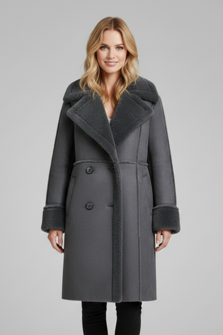 Cappotto Lungo da Donna con Collo a Revers e Bottoni