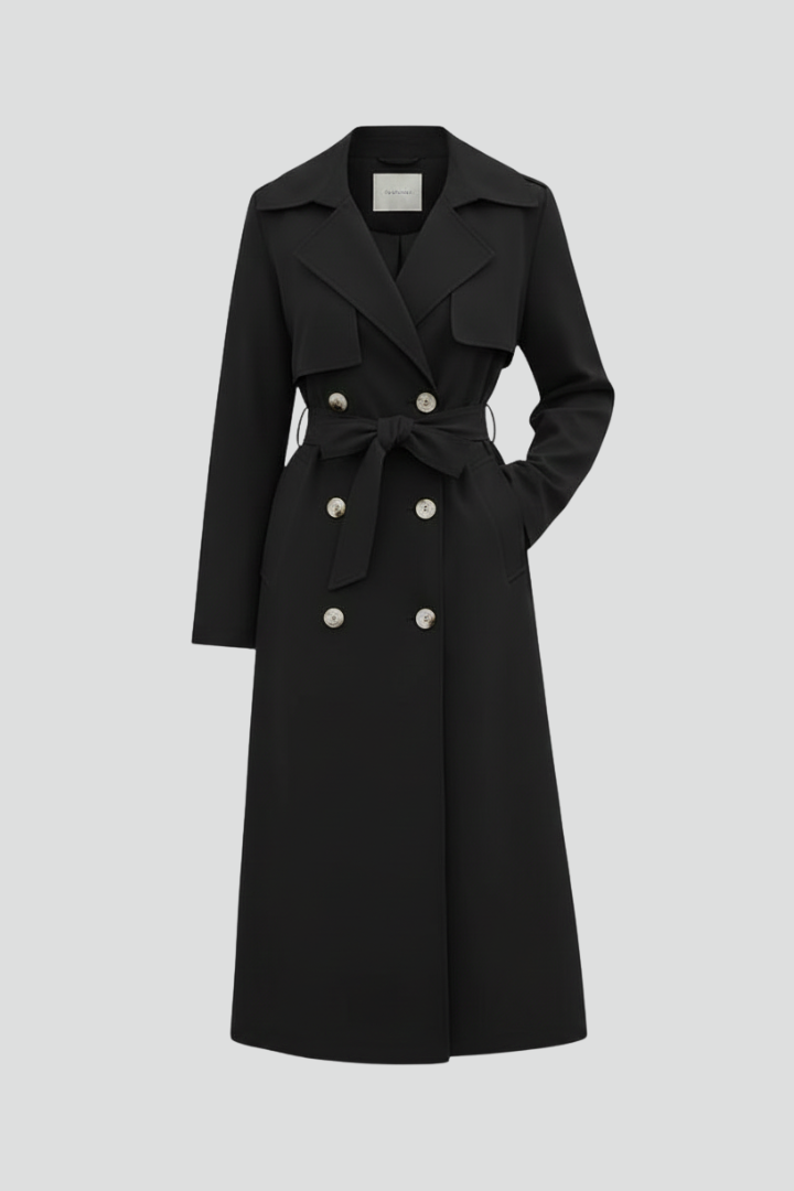 Cappotto lungo da donna con cintura e bottoni