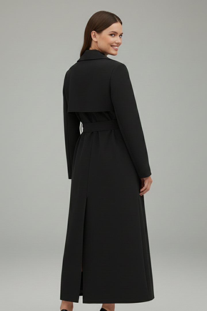 Cappotto lungo da donna con cintura e bottoni