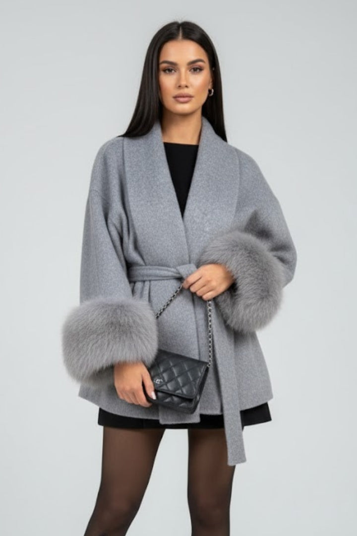 Cappotto da Donna a Lunghezza Completa con Cintura in Vita