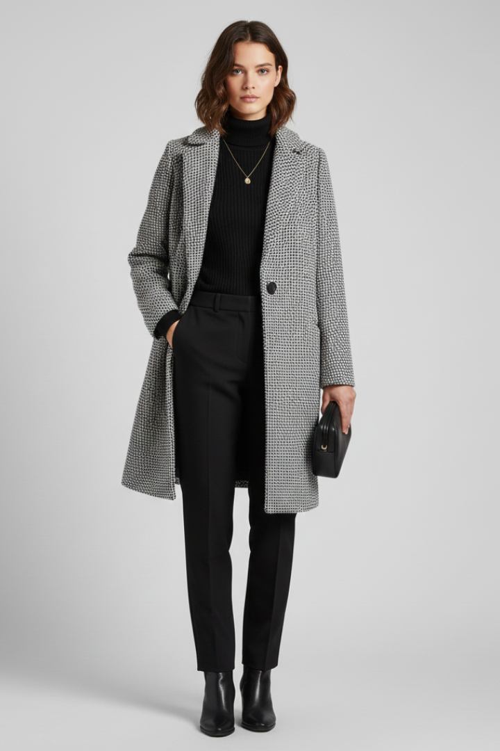 Cappotto da Donna con Collo Blazer e Texture Intrecciata