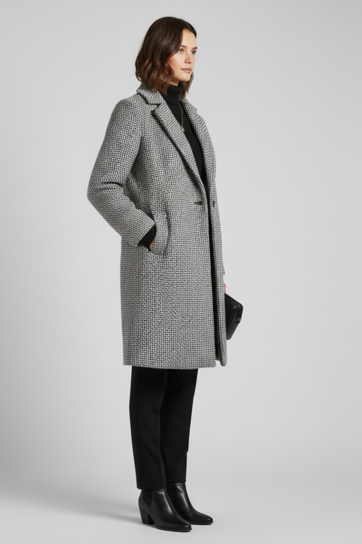 Cappotto da Donna con Collo Blazer e Texture Intrecciata
