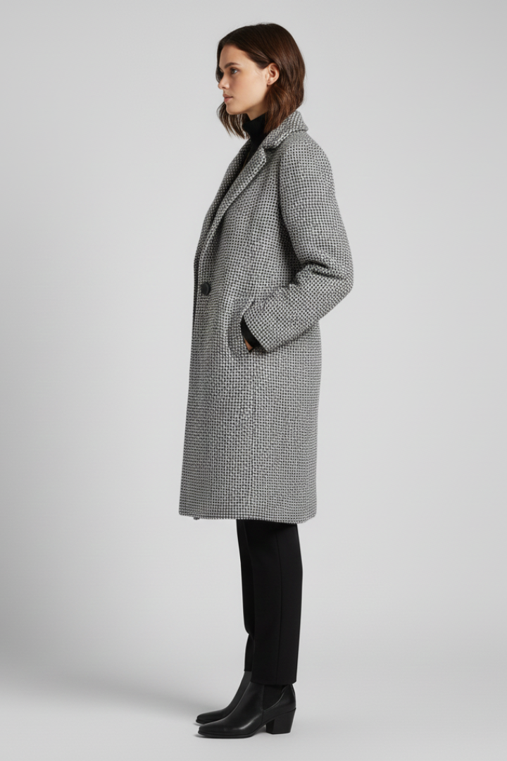 Cappotto da Donna con Collo Blazer e Texture Intrecciata
