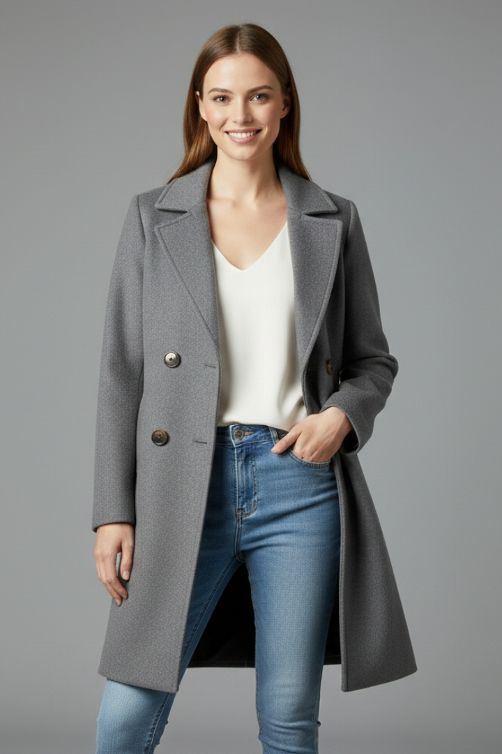 Cappotto da Donna con Chiusura a Bottone e Collo
