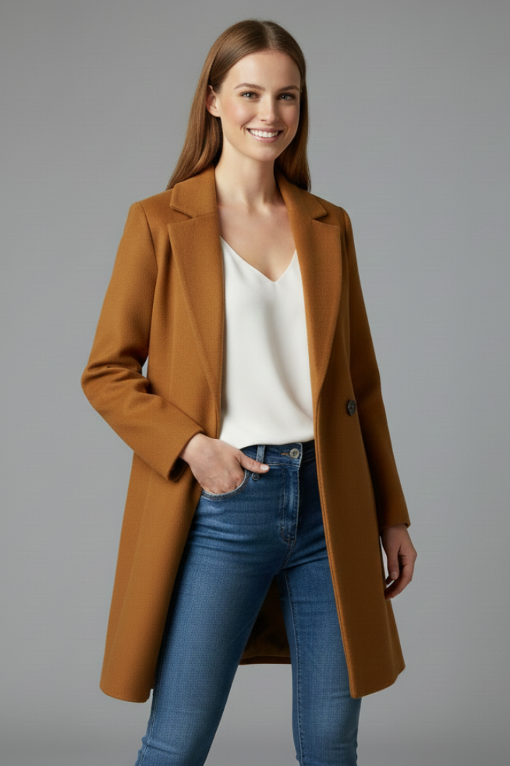 Cappotto da Donna con Chiusura a Bottone e Collo