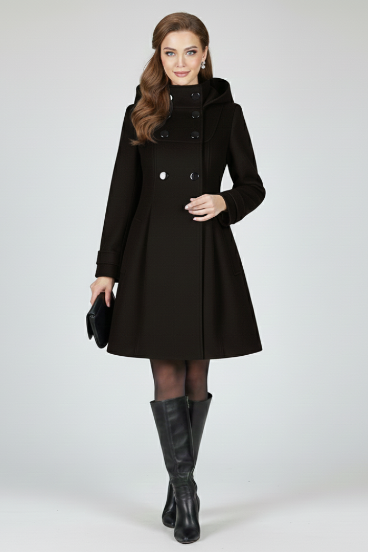 Cappotto da Donna con Cappuccio e Chiusura a Doppio Bottone