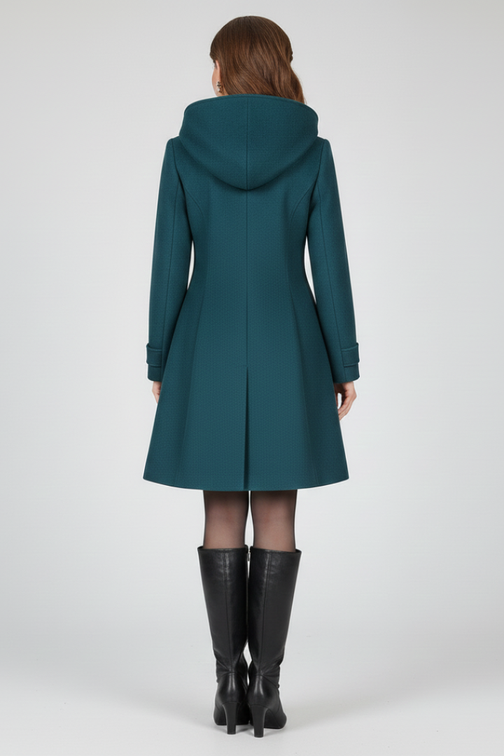 Cappotto da Donna con Cappuccio e Chiusura a Doppio Bottone