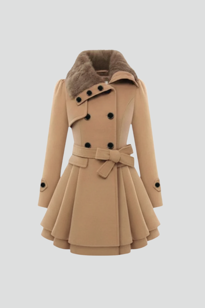 Cappotto da Donna con Collo Testurizzato e Vita Con Cintura