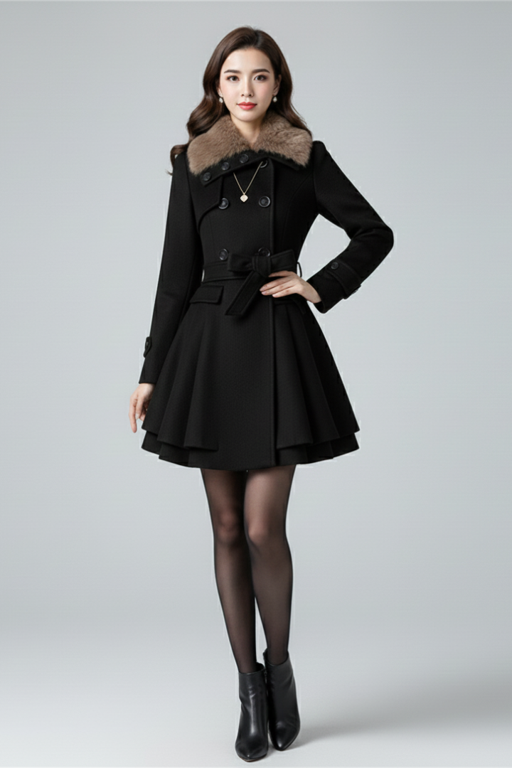 Cappotto da Donna con Collo Testurizzato e Vita Con Cintura