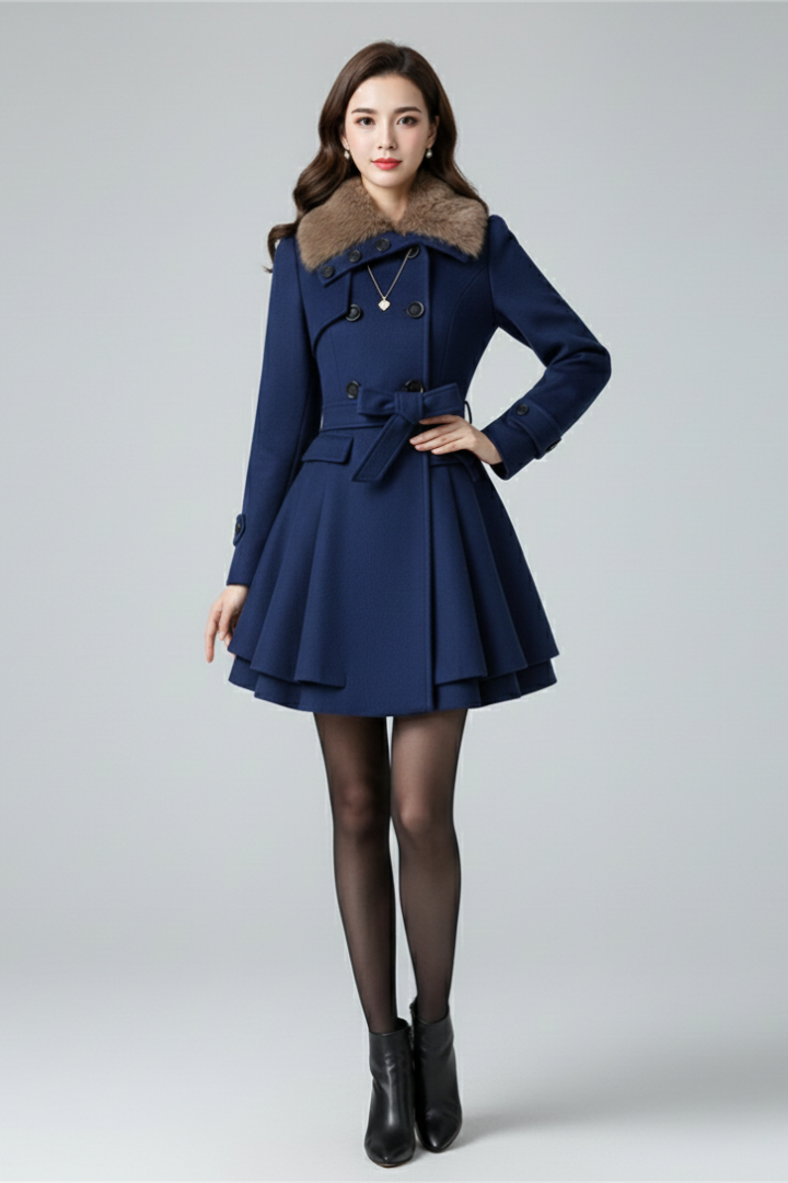 Cappotto da Donna con Collo Testurizzato e Vita Con Cintura