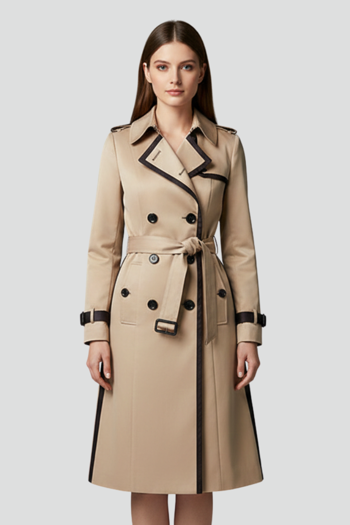 Cappotto Trench Doppio Bottone da Donna con Cintura e Collo a Revers