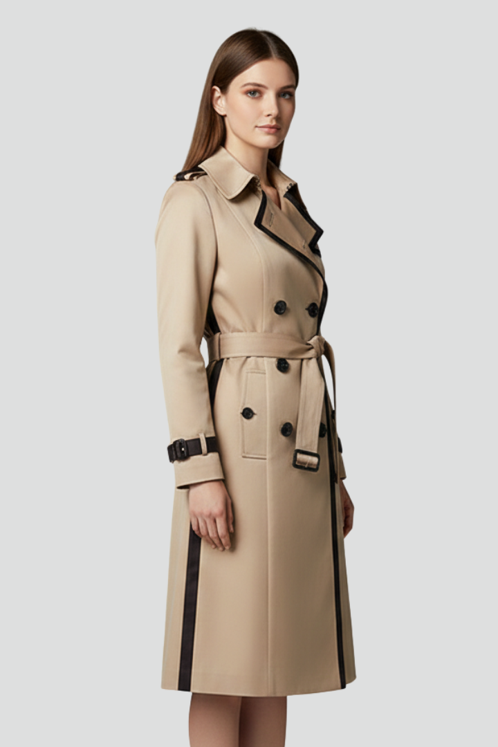 Cappotto Trench Doppio Bottone da Donna con Cintura e Collo a Revers