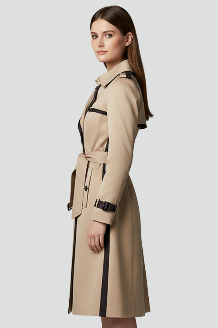 Cappotto Trench Doppio Bottone da Donna con Cintura e Collo a Revers