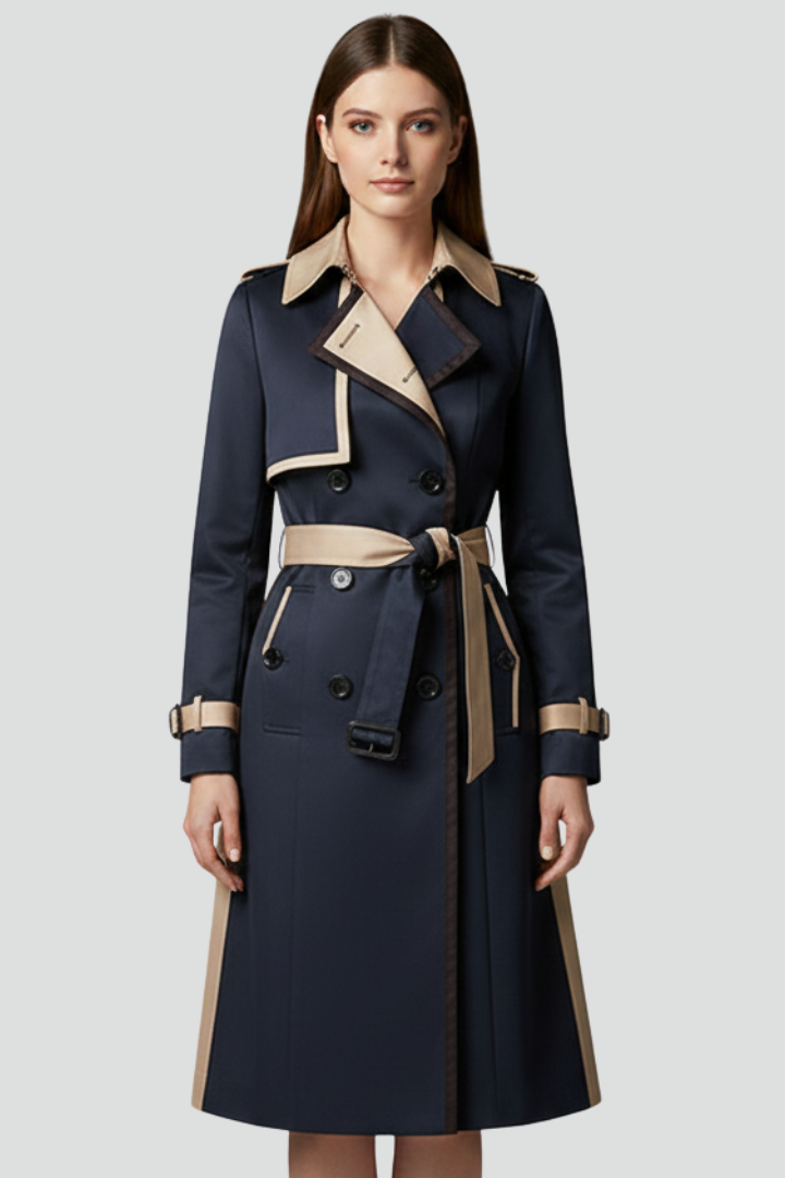 Cappotto Trench Doppio Bottone da Donna con Cintura e Collo a Revers