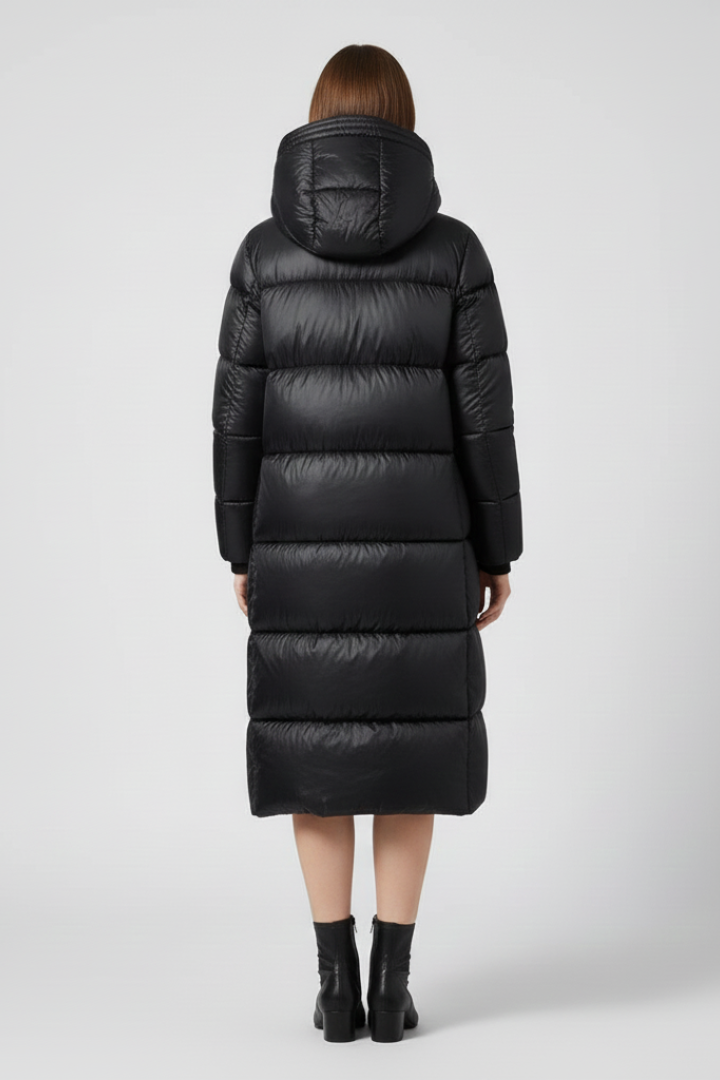Cappotto in Piuma da Donna con Cappuccio e Superficie Trapuntata