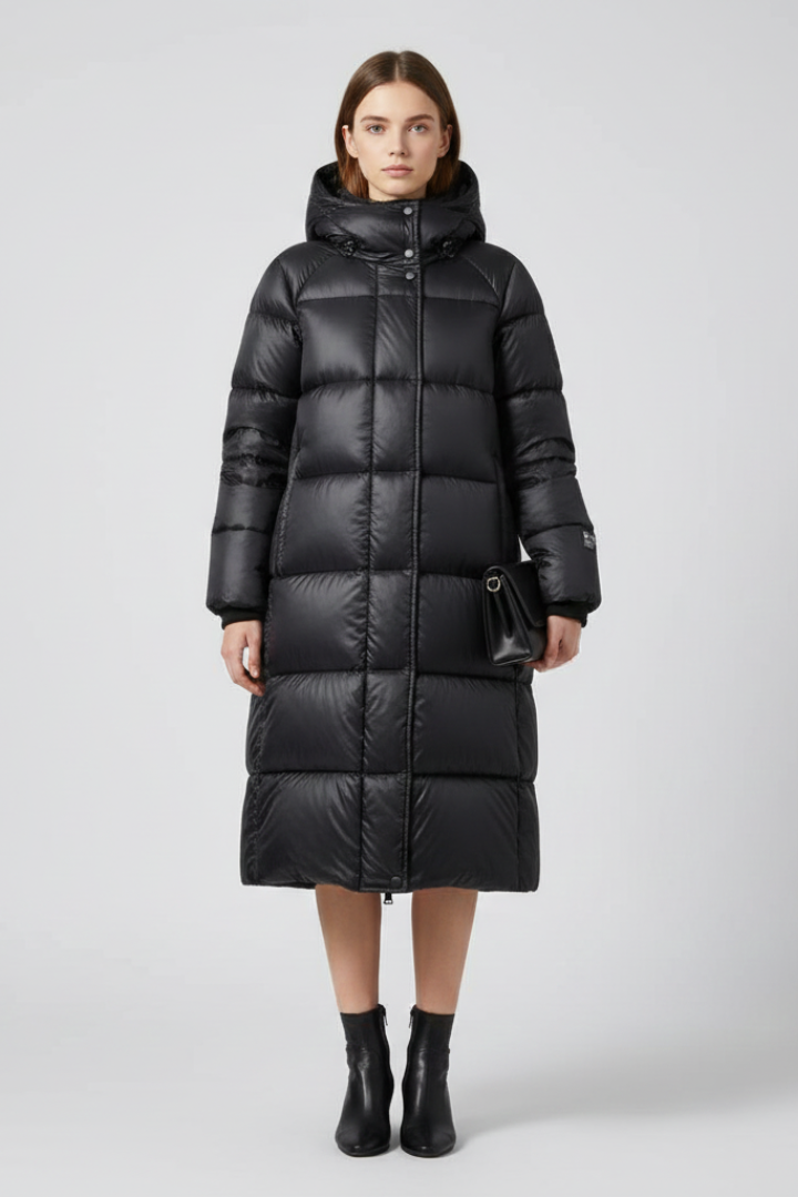 Cappotto in Piuma da Donna con Cappuccio e Superficie Trapuntata