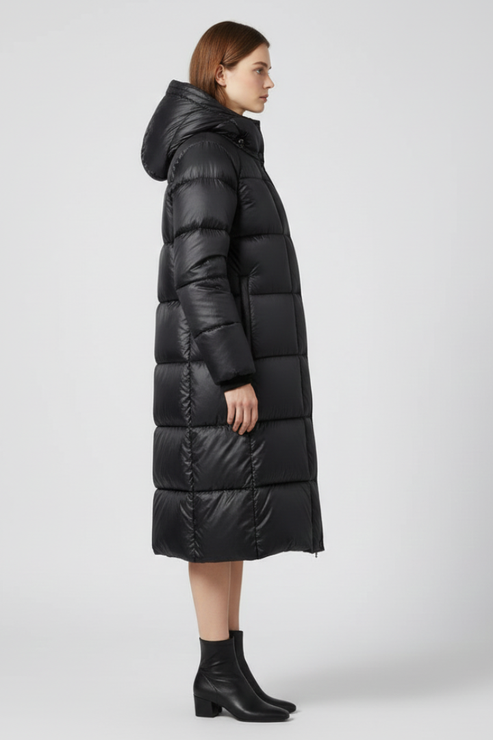 Cappotto in Piuma da Donna con Cappuccio e Superficie Trapuntata