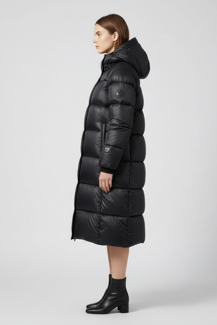 Cappotto in Piuma da Donna con Cappuccio e Superficie Trapuntata
