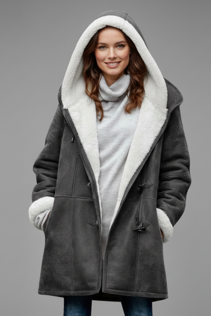 Cappotto Donna con Cappuccio e Chiusura a Toggle e Tasche