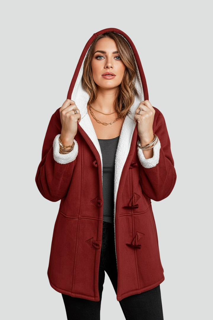 Cappotto da Donna con Cappuccio e Chiusura a Toggle e Interno Foderato