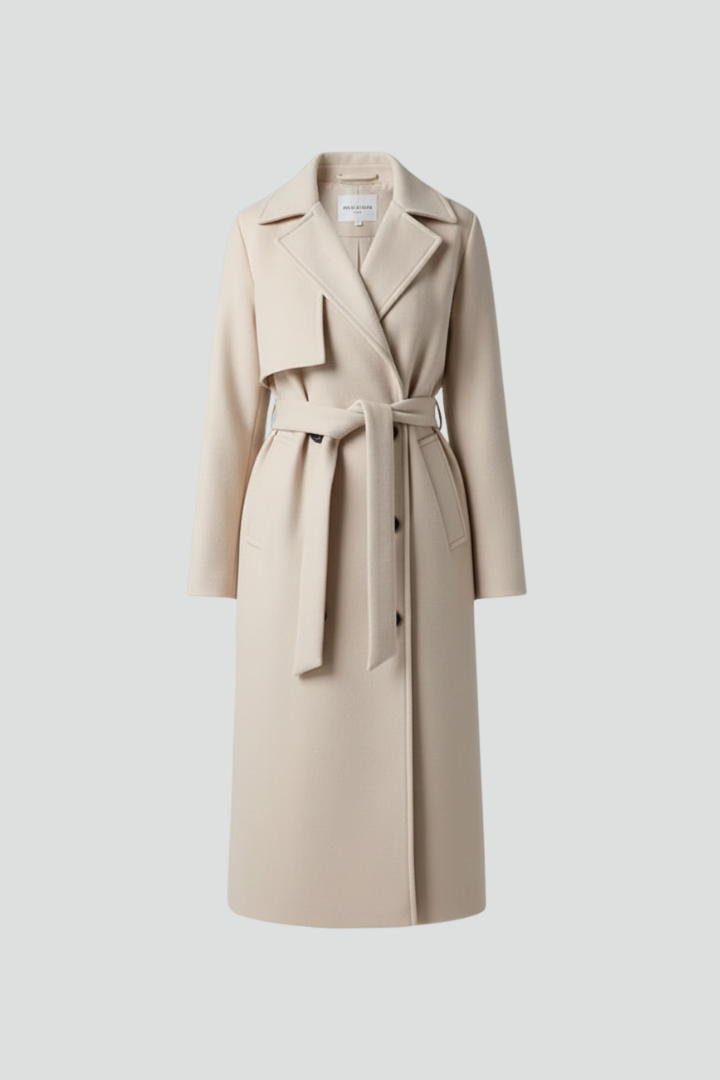 Cappotto Lungo da Donna con Cintura e Chiusura Doppiopetto