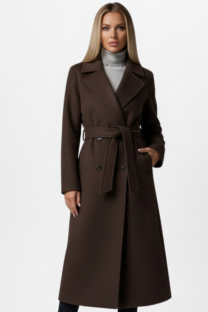 Cappotto Lungo da Donna con Cintura e Chiusura Doppiopetto