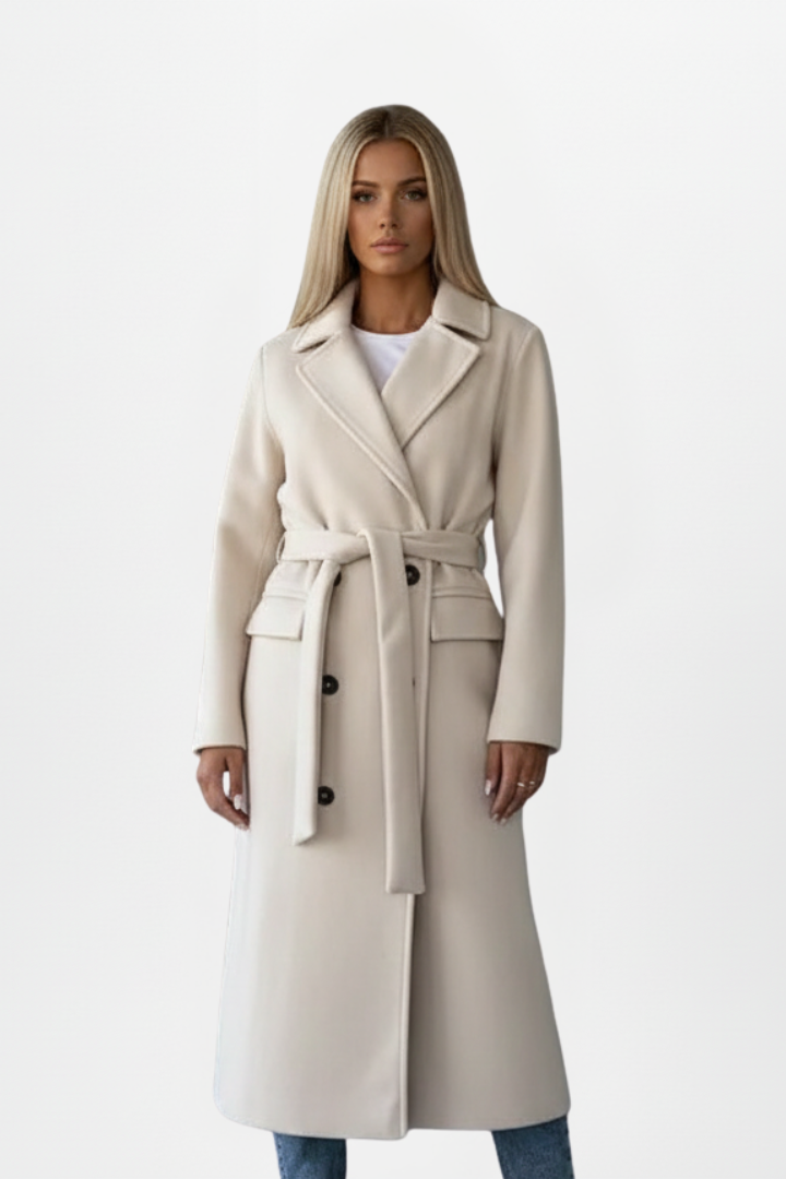 Cappotto Lungo da Donna con Cintura e Chiusura Doppiopetto