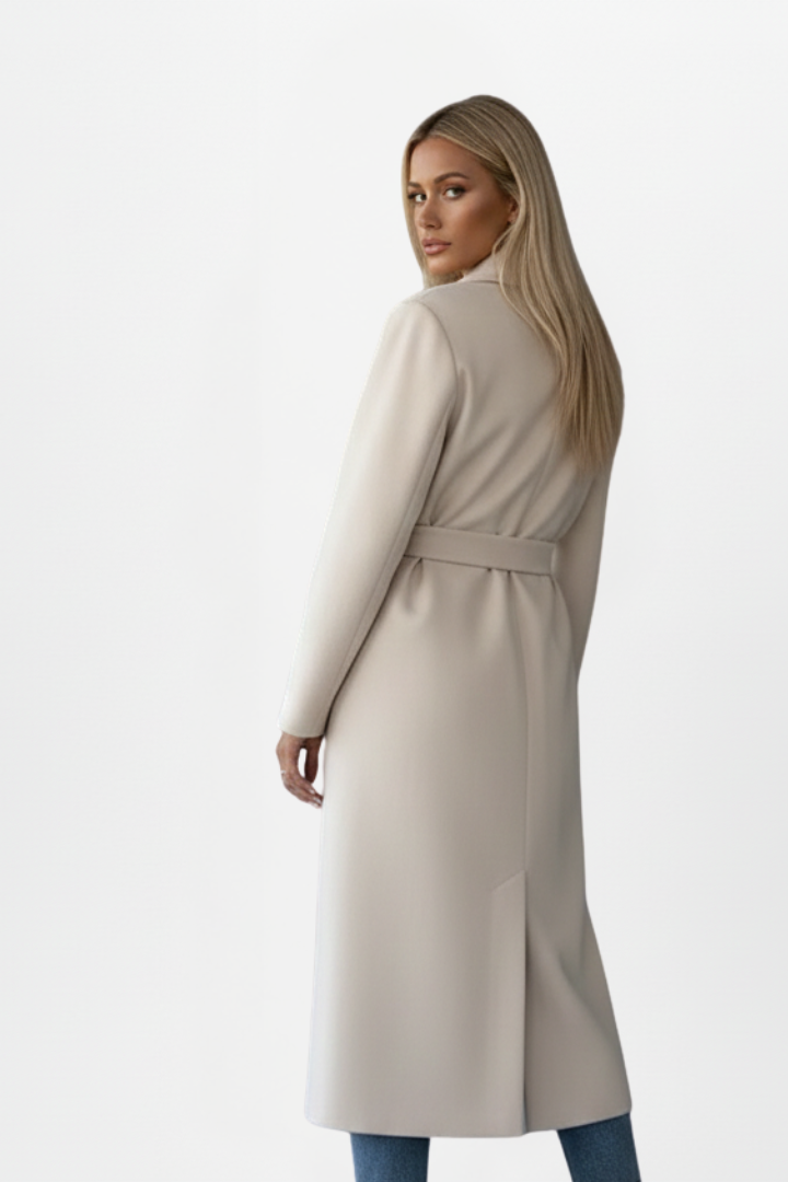 Cappotto Lungo da Donna con Cintura e Chiusura Doppiopetto