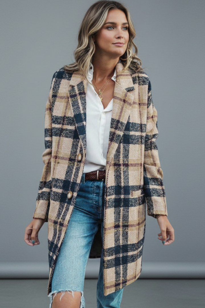 Cappotto lungo da donna con bottoni e colletto