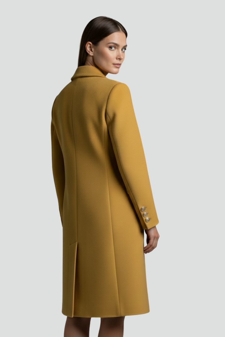 Cappotto lungo da donna con doppi bottoni e colletto a risvolto