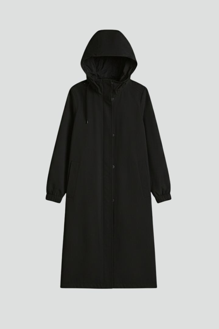 Cappotto Lungo da Donna con Cappuccio e Bottoni