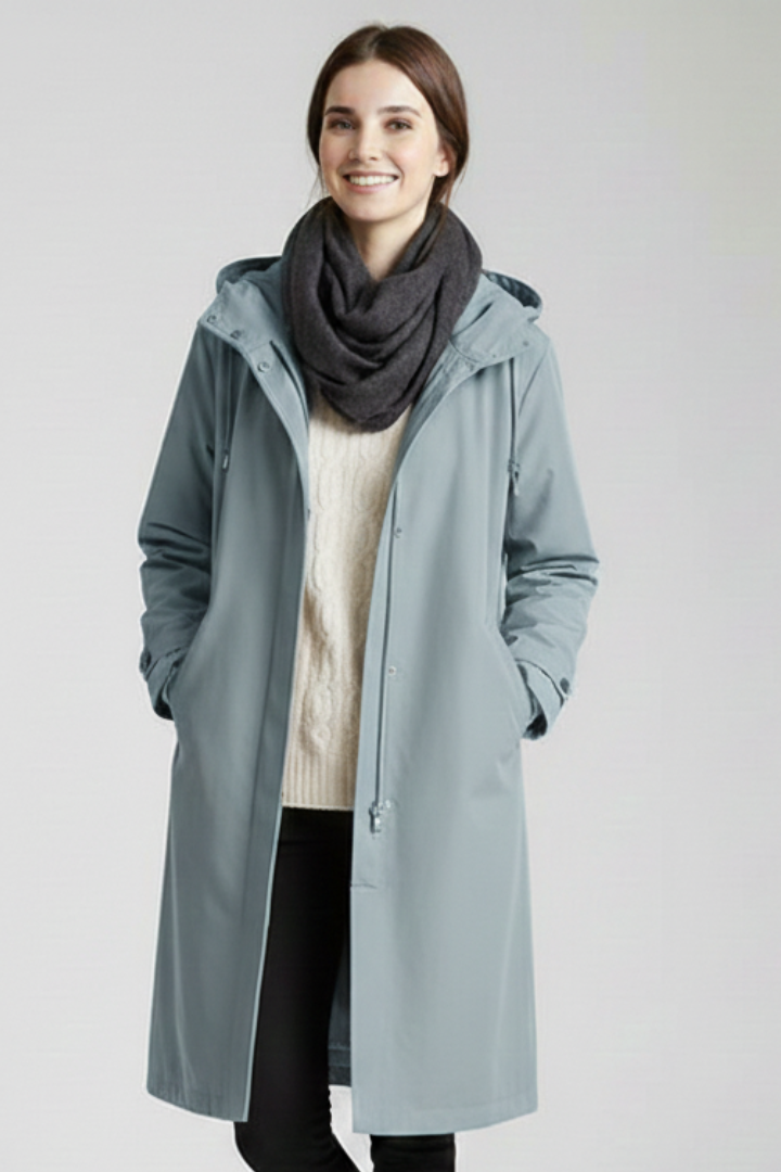 Cappotto Lungo da Donna con Cappuccio e Bottoni
