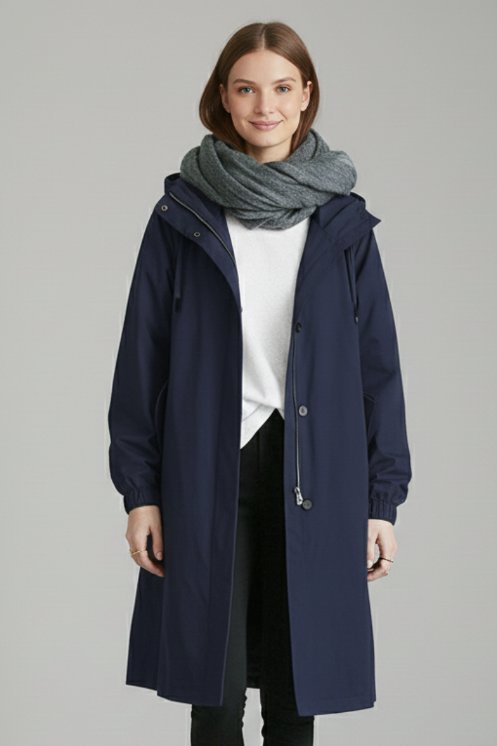 Cappotto Lungo da Donna con Cappuccio e Bottoni