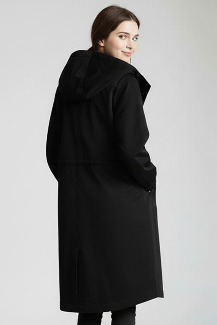 Cappotto Lungo da Donna con Cappuccio e Bottoni
