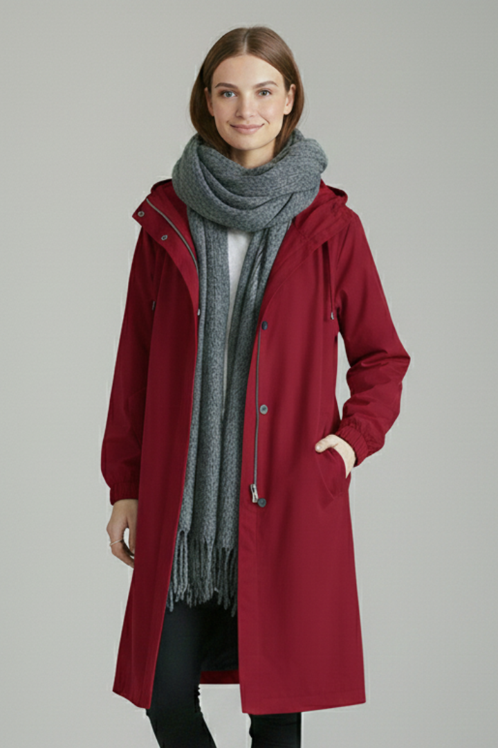 Cappotto Lungo da Donna con Cappuccio e Bottoni