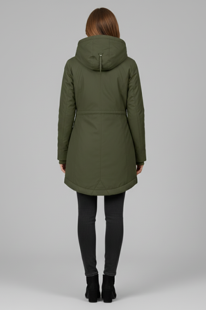 Cappotto Lungo da Donna con Cappuccio e Zip Frontale