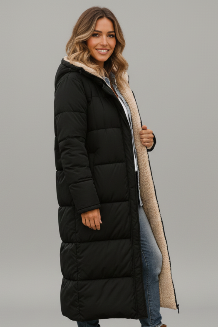 Cappotto Lungo da Donna con Cappuccio e Zip