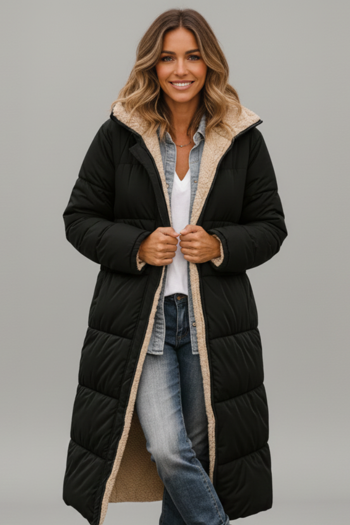 Cappotto Lungo da Donna con Cappuccio e Zip