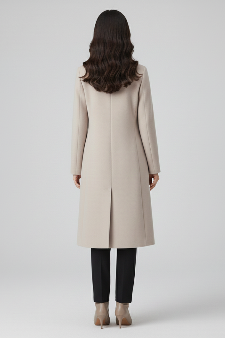 Cappotto Lungo da Donna con Collo a Revers e Chiusura a Bottone