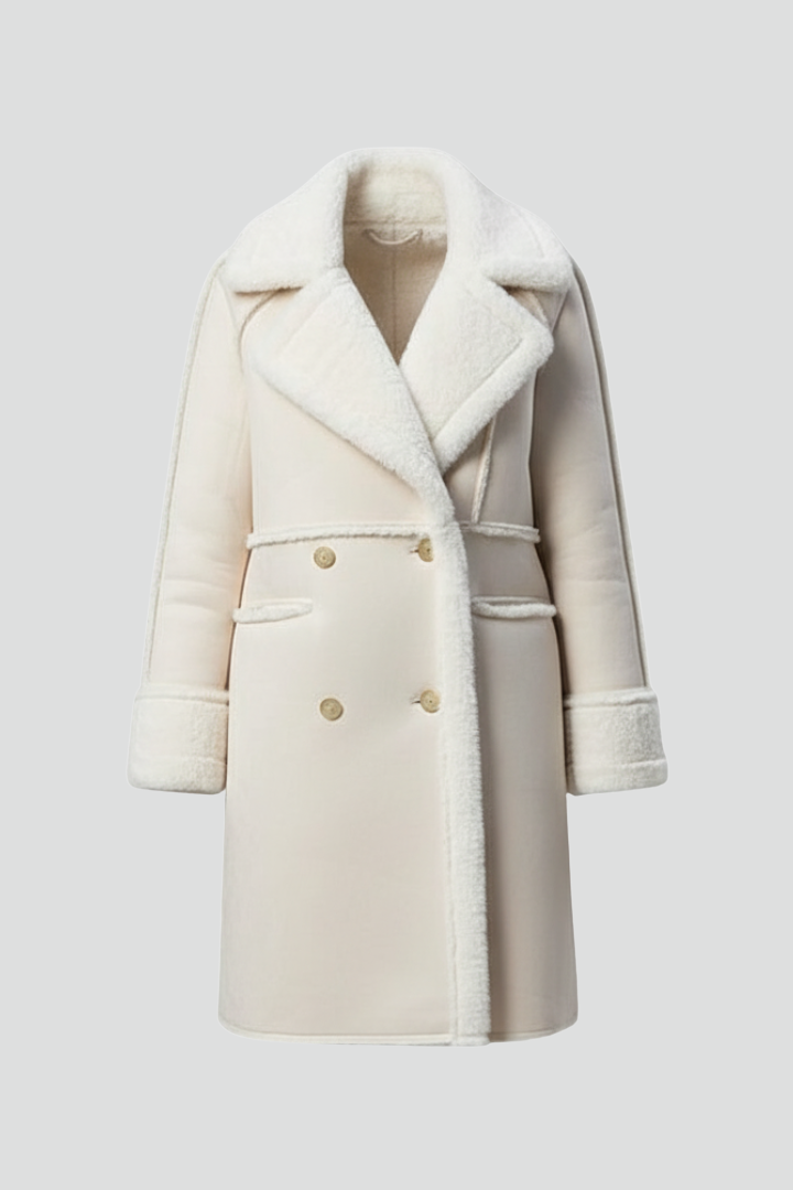 Cappotto lungo da donna con colletto a risvolto e finitura testurizzata