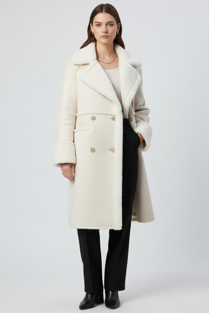 Cappotto lungo da donna con colletto a risvolto e finitura testurizzata
