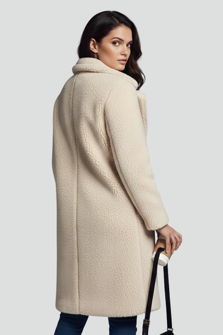 Cappotto lungo da donna con colletto a revers e superficie testurizzata