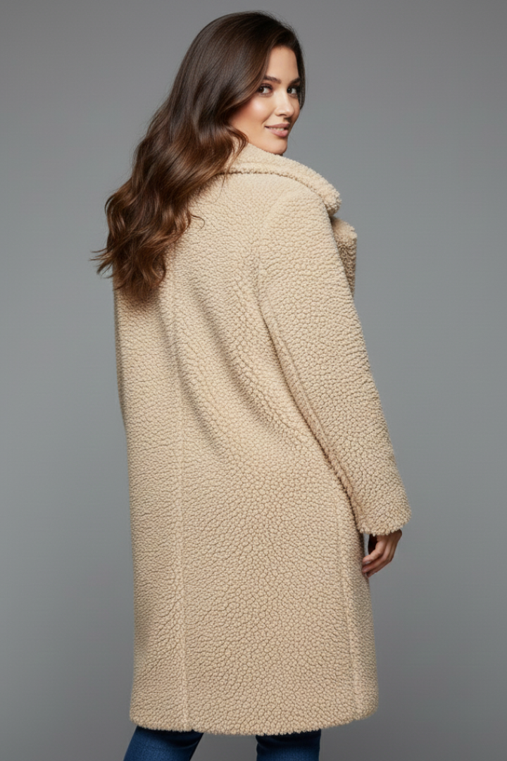 Cappotto Lungo da Donna con Collo a Revers e Superficie Testurizzata