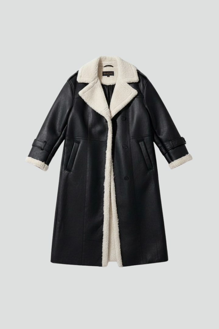 Cappotto lungo da donna con colletto a revers e rifiniture