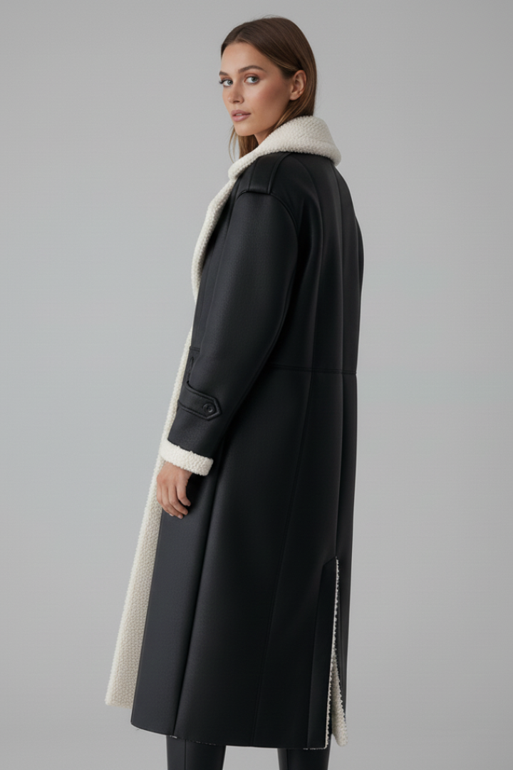 Cappotto lungo da donna con colletto a revers e rifiniture