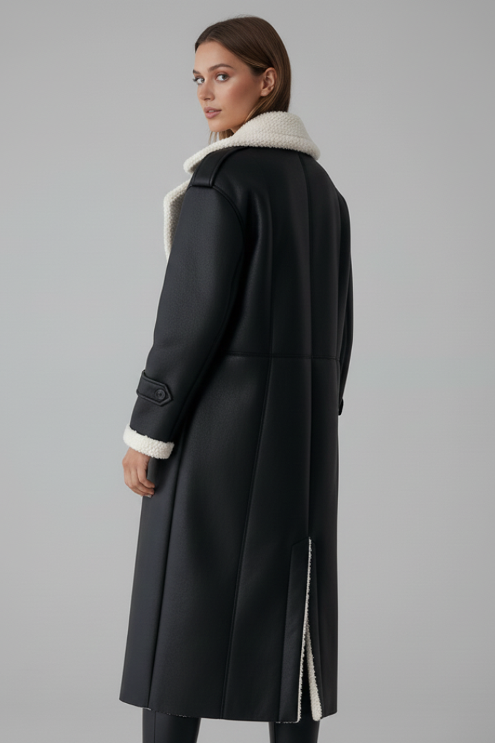 Cappotto lungo da donna con colletto a revers e rifiniture