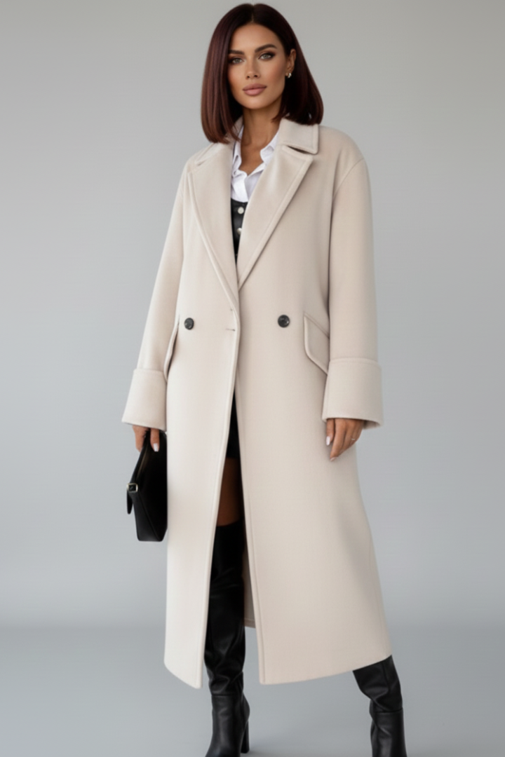 Cappotto lungo da donna con revers e chiusura a bottoni